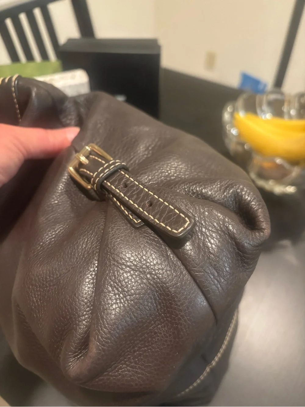 Dooney & Bourke Dark Brown Pebbled Leather Hobo with Gold Hardware
